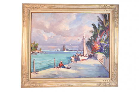 Emile Gruppe Oil Painting; Andros Island: Emile Gruppe (1896-1978) is an accomplished American Artist who has been represented in many museums and private collection. This piece, Andros Islands, is no exception. Here we have a beautiful impre