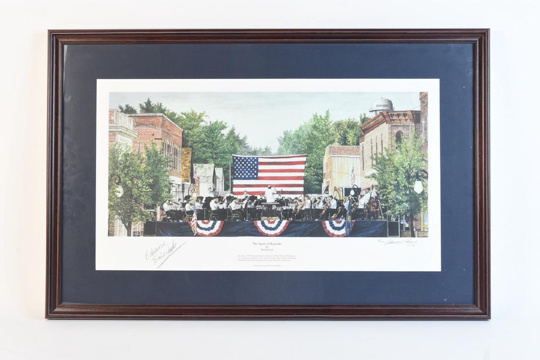 David Gray "The Spirit of Roanoke" print; SLR: "The Spirit of Roanoke" print 12/150 signed by the artist David Gray and the Fort Wayne Philharmonic Conductor Edvard Tchivzhel. In July 1997 the Fort Wayne Philharmonic performed an outdoor concert t