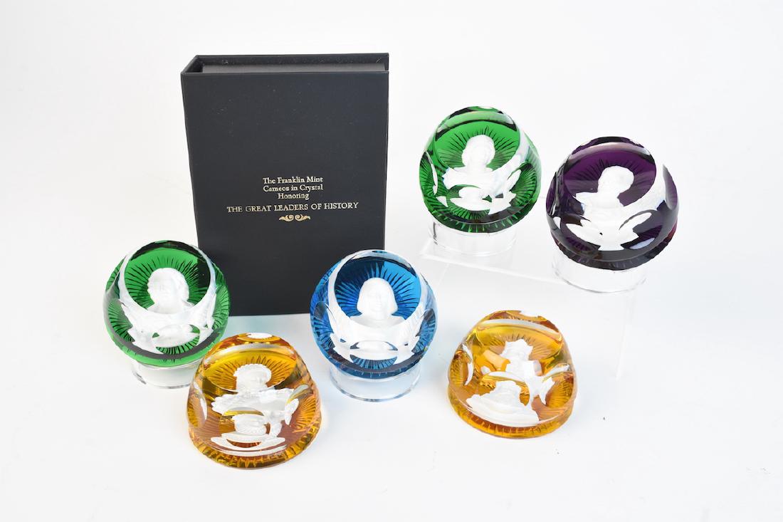 Franklin Mint/Baccarat Cameos in Crystal: The Franklin Mint Honors "The Great Leaders of History" with Cameos in Crystal made by Baccarat. These brilliant cameos bring to life the faces of Alexander the Great, Julius Caesar, Charlemagne, Joan