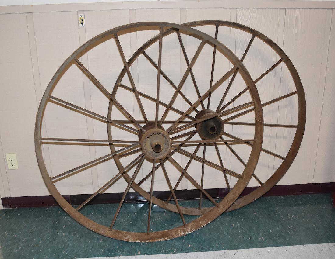 (2) Large Antique Iron Wagon Wheels