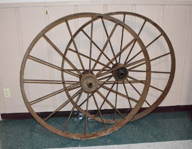 (2) Large Antique Iron Wagon Wheels