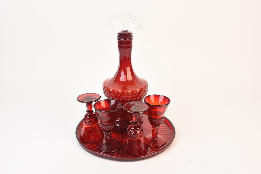 Vintage Ruby Red Glass Decanter Set (1 of 6)