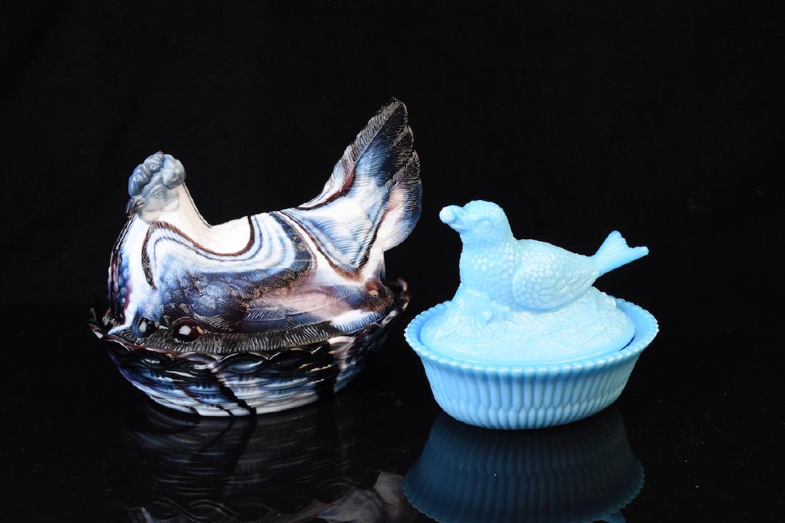 Purple Slag & Blue Opaque Glass Covered Dishes (1 of 8)