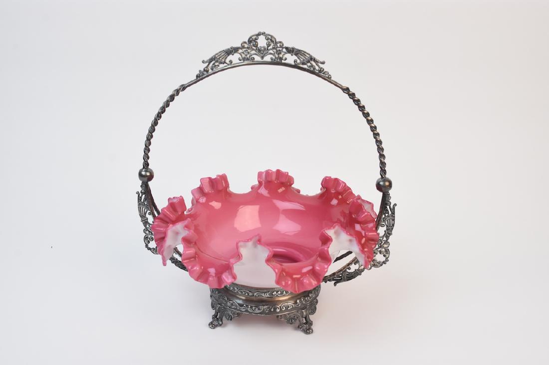 Silver Brides Basket With Pink Ruffled Bowl (1 of 9)