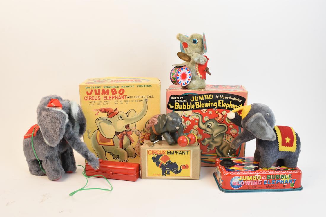 (4) Vintage Plush & Tin Mechanical Elephant Toys (1 of 12)