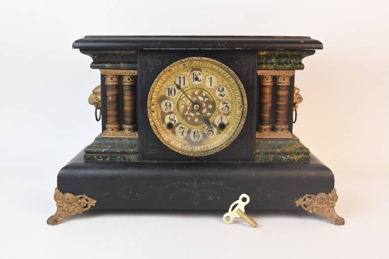 Antique Wm. L. Gilbert Mantel Clock W/ Lion Heads