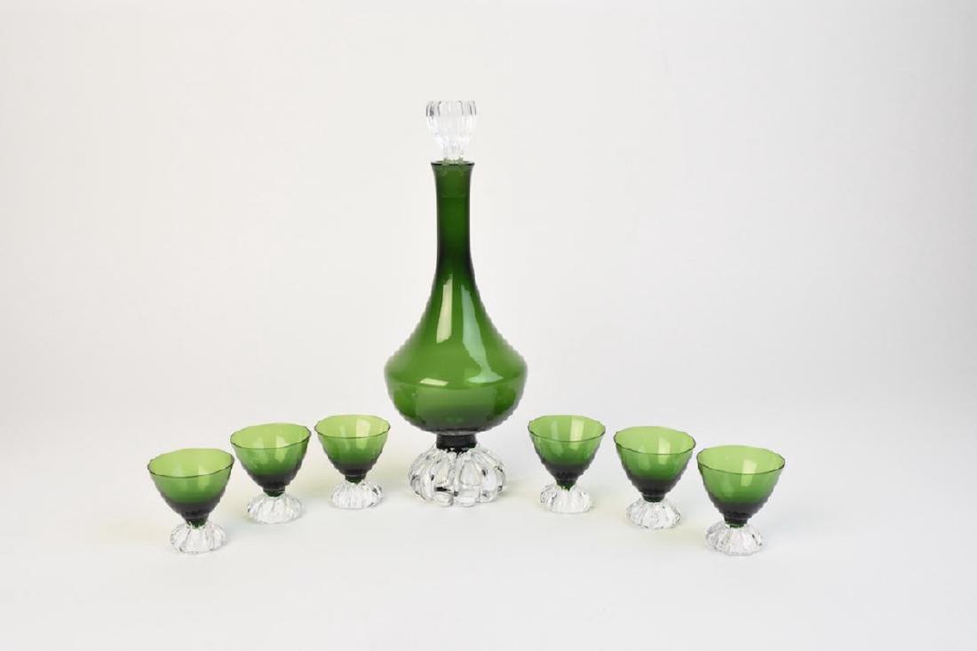 Vintage Green Glass Decanter With Cordials (1 of 5)