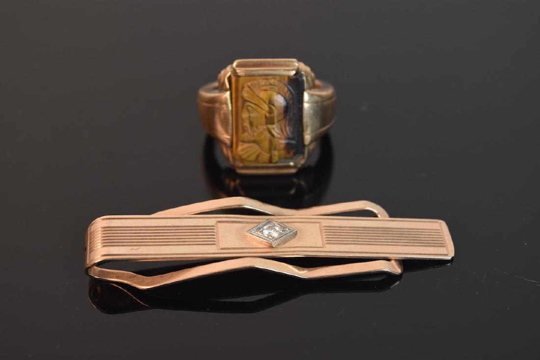 10K Yellow Gold Ring and Tie Clip; 16 g (1 of 7)