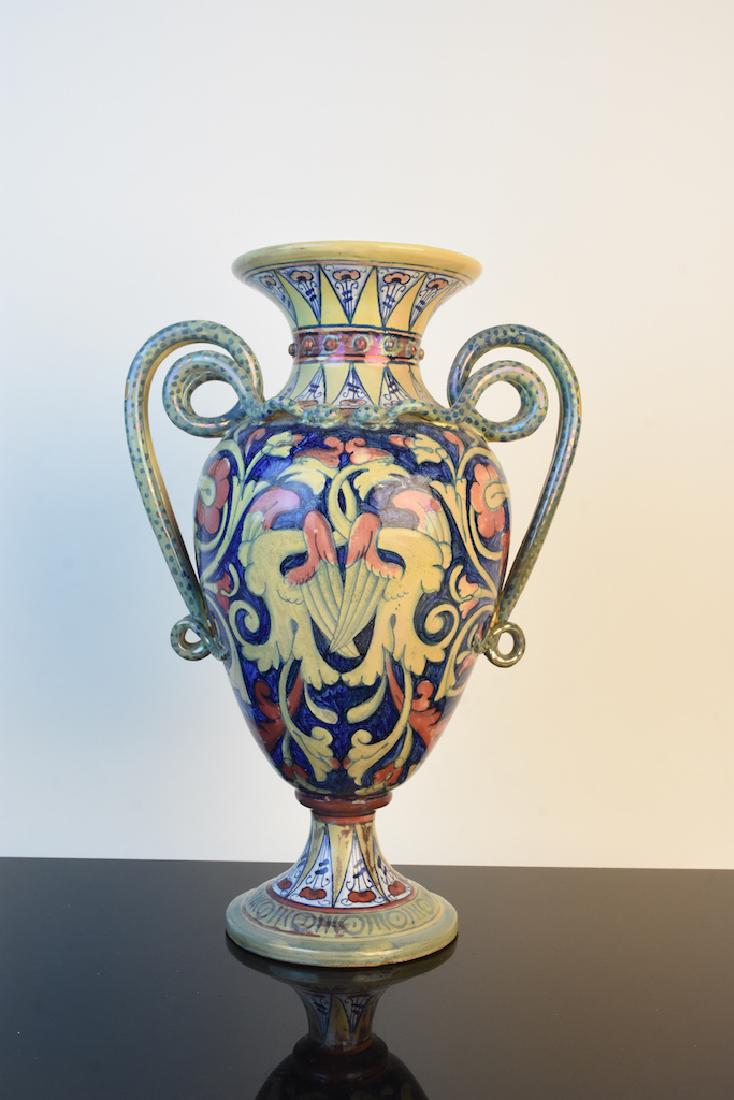 Italian Snake Handled Pottery Vase; signed (1 of 8)