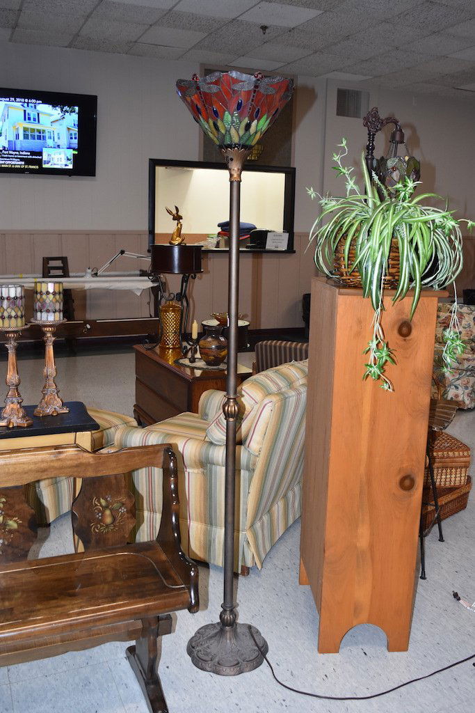 Torchiere Tiffany Style Floor Lamp w/ Dragonflys (1 of 4)