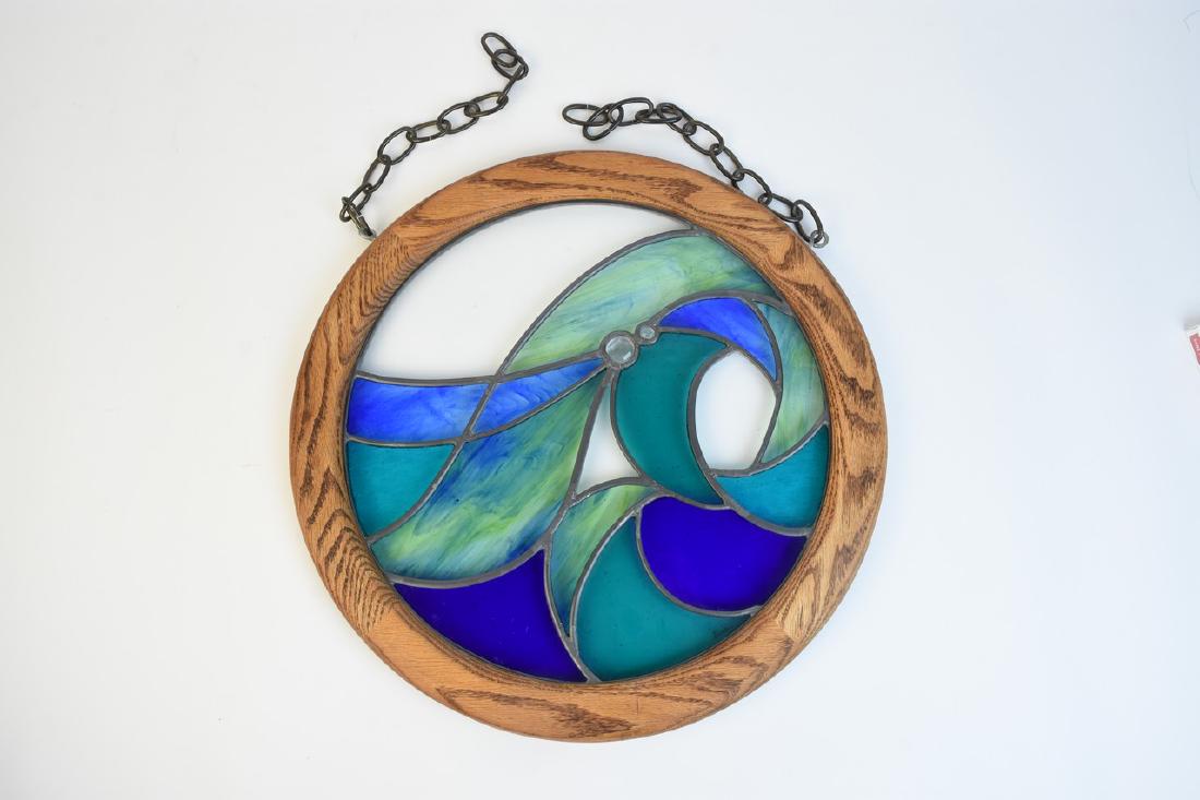 Round Stained Glass Window Panel; signed (1 of 3)