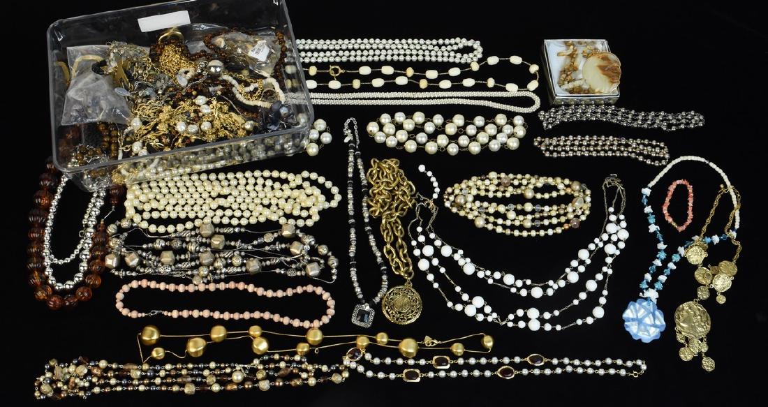 Costume Jewelry; Trifari, Ann Klein, Freirich +: Large collection of costume jewelry including a Trifari necklace, Ann Klein necklace, Les Bernard necklace, Dabby Reid necklace, Freirich necklace and several other nice necklaces and bracelets. Condi