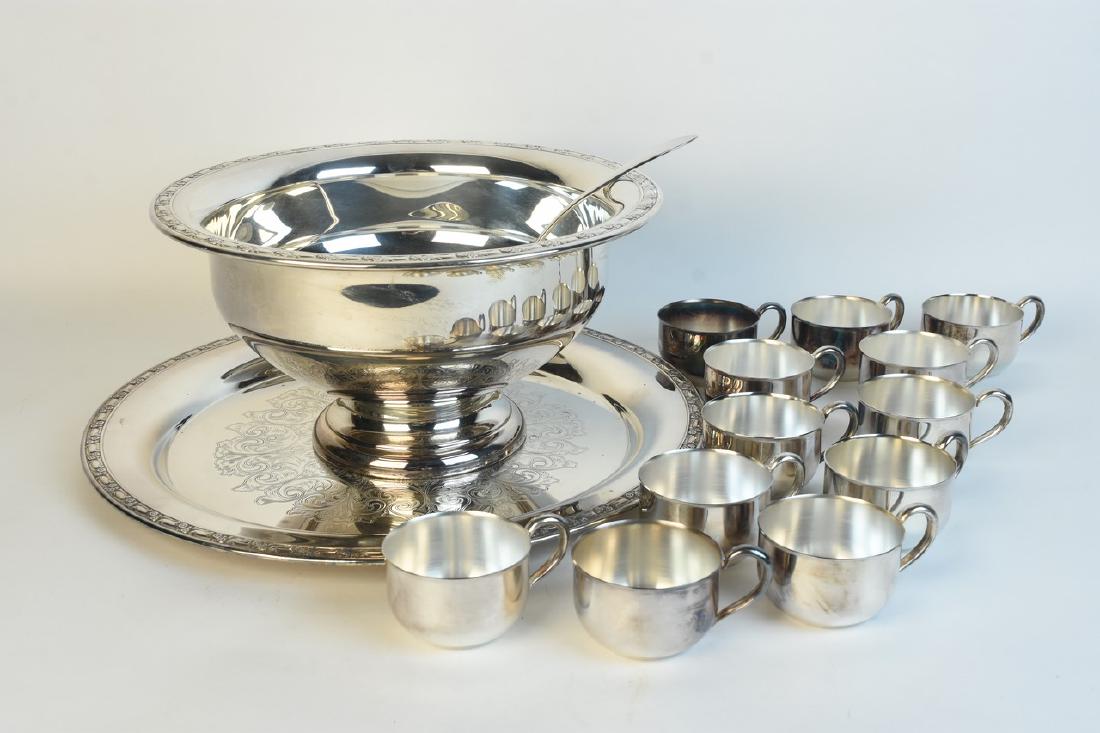 15 pc Silver Plate Punch Bowl Set (1 of 9)