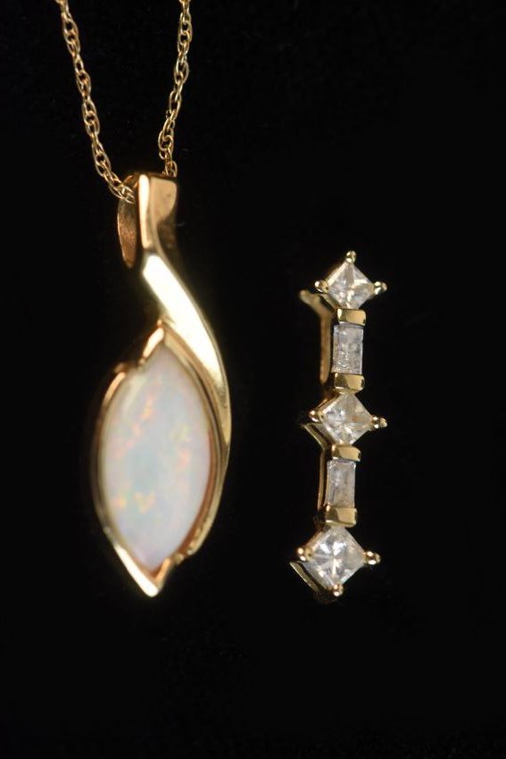 14K Diamond Pendant, Opal Pendant & Chain; 4g (1 of 4)