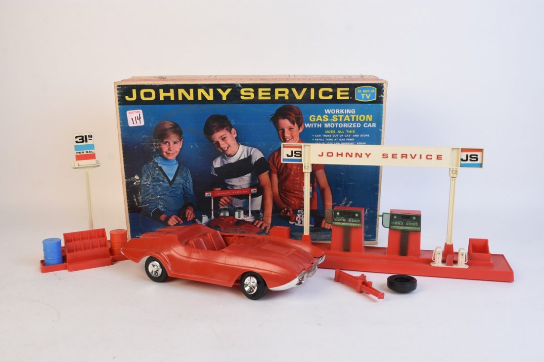 Vintage Children's Johnny Service Gas Station Toy & Box
