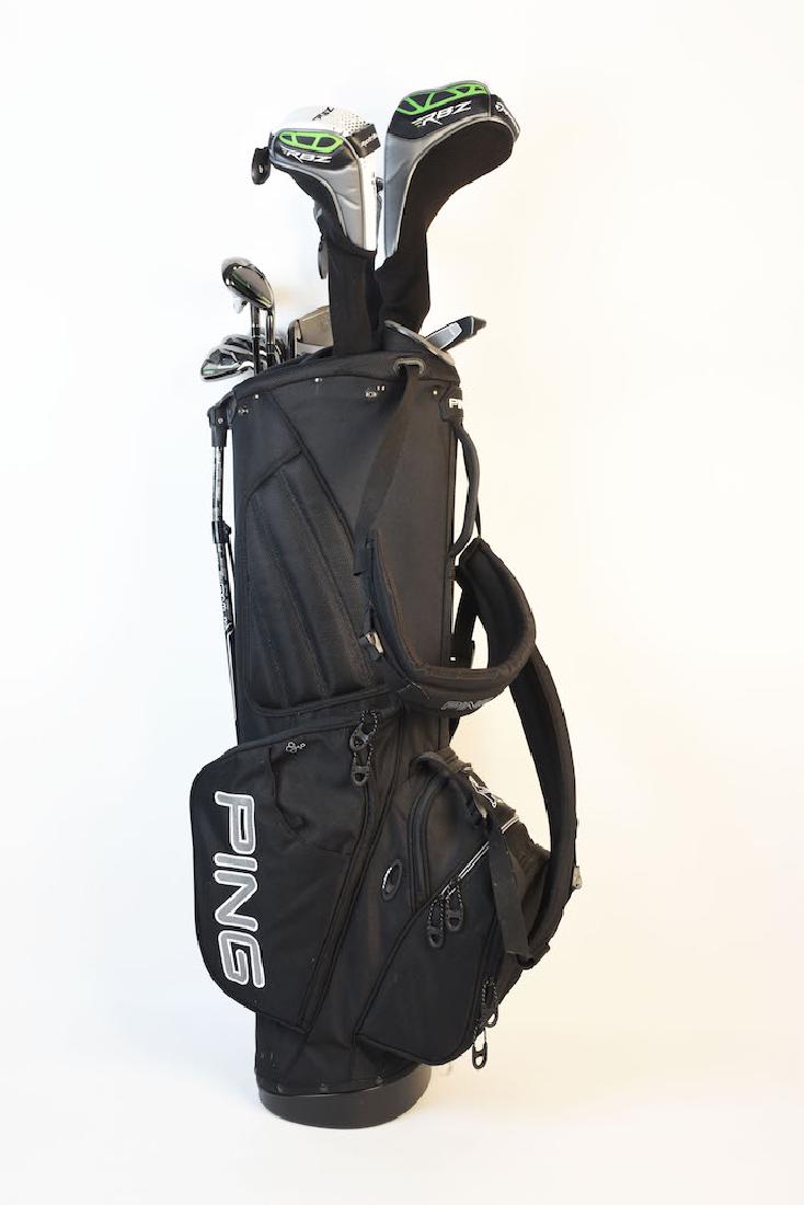 Set of Taylor Made Rocket Ballz Golf Clubs: Complete set of Taylor Made RBZ Max Ozik Program 55 golf clubs with Ping golf bag. There are (12) clubs total. This is a very nice set with minimal wear from use. Contact our recommended 3rd party "fo