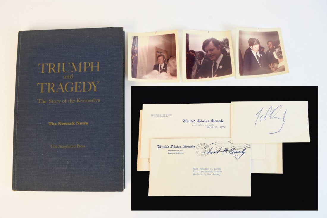 Edward Kennedy Signed Book & Letters: Here we present the entire, 60-year, outstanding autograph collection of one, now-retired, university professor. With interest in the lives and work of state and national leaders across many fields, a