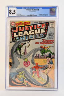 1960 Brave and the Bold #28 CGC 8.5: 1960 Brave and the Bold #28 CGC 8.5 (off-white pages) code 2011314005. Gardner Fox story. Sekowsky, Sachs, Giella & Aderson art. Mike Sekowsky & Murphy Anderson cover. 1st appearance of the Justice