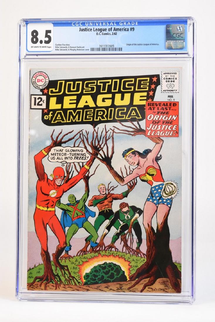 1962 Justice League of America #9 CGC 8.5: 1962 Justice League of America #9 with off-white to white pages and a CGC grade of 8.5. Code 2011312009. Gardner Fox Story, Mike Sekowsky and Bernard Sachs art, Mike Sekowsky and Murphy Anderson cover