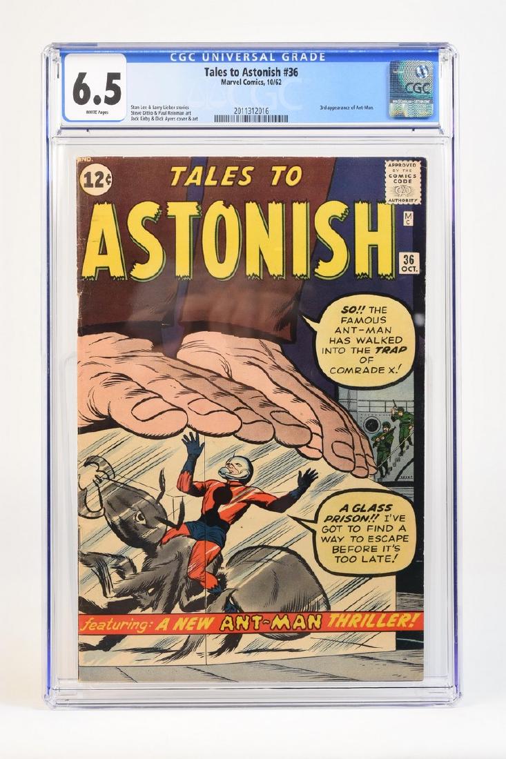 1962 Tales to Astonish #36 CGC 6.5: 1962 Tales to Astonish #36 CGC 6.5 (white pages) code 2011312016. Stan Lee & Larry Lieber stories. Steve Ditko & Paul Reinman art. Jack Kirby & Dick Ayers cover & art. 3rd appearance of Ant-Man. Conta
