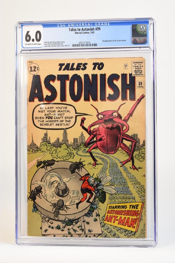 1963 Tales to Astonish #39 CGC 6.0: 1963 Tales to Astonish #39 CGC 6.0 (offwhite to white pages) code 2011311015. Stan Lee and Larry Lieber stories. Steve Ditko and Don Heck art. Jack Kirby and Dick Ayers cover and art. 1st appearance o