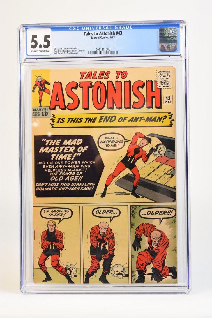 1963 Tales to Astonish #43 CGC 5.5: 1963 Tales to Astonish #43 CGC 5.5 (off-white to white pages) code 2011311008. Stan Lee & Larry Lieber stories. Don Heck, Steve Ditko & Larry Lieber art. Jack Kirby & Sol Brodsky cover. Contact our re