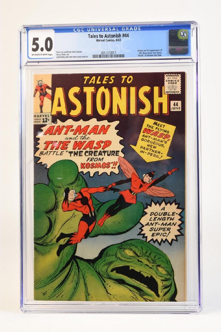 1963 Tales to Astonish #44 CGC 5.0: 1963 Tales to Astonish #44 CGC 5.0 (off-white to white pages) code 2011312017. Stan Lee and Ernie Hart stories. Steve Ditko art. Jack Kirby and Don Heck cover and art. Origin and first appearance of t