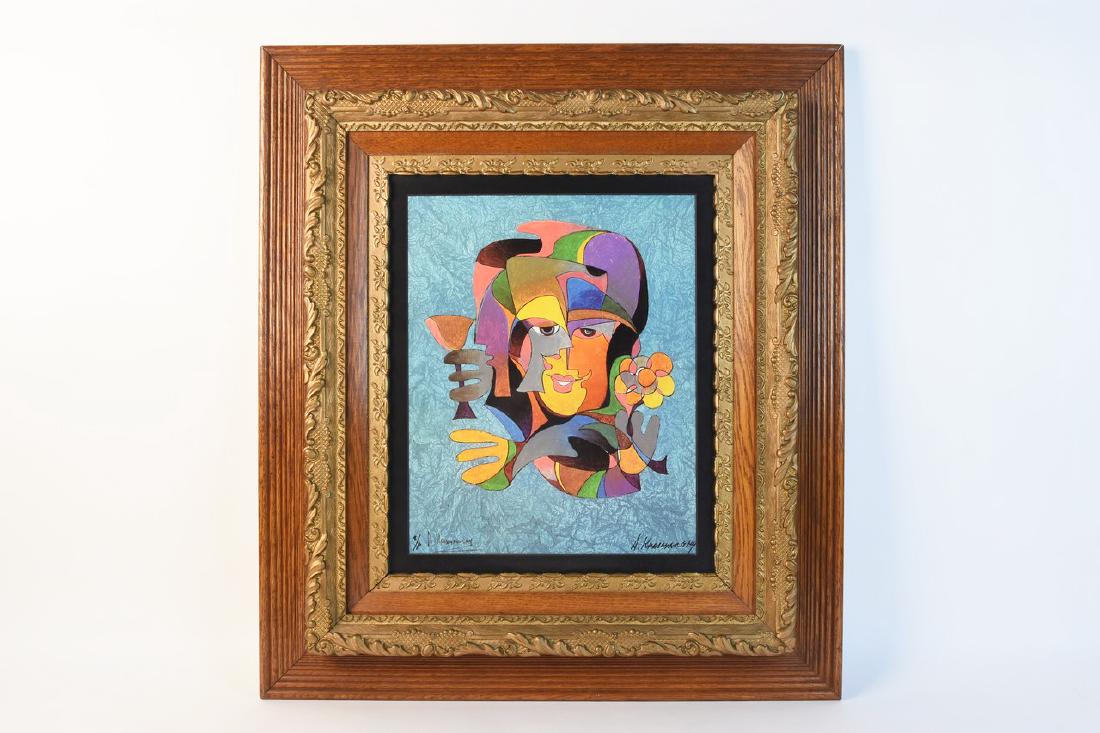 Signed Offset Litho after A. Krasnyansky: A limited edition offset lithograph after Anatole Krasnyansky (b. 1938, Russian) presented in an ornate wood frame with hanging wire affixed to the verso. The litho is signed by hand in its lower righ