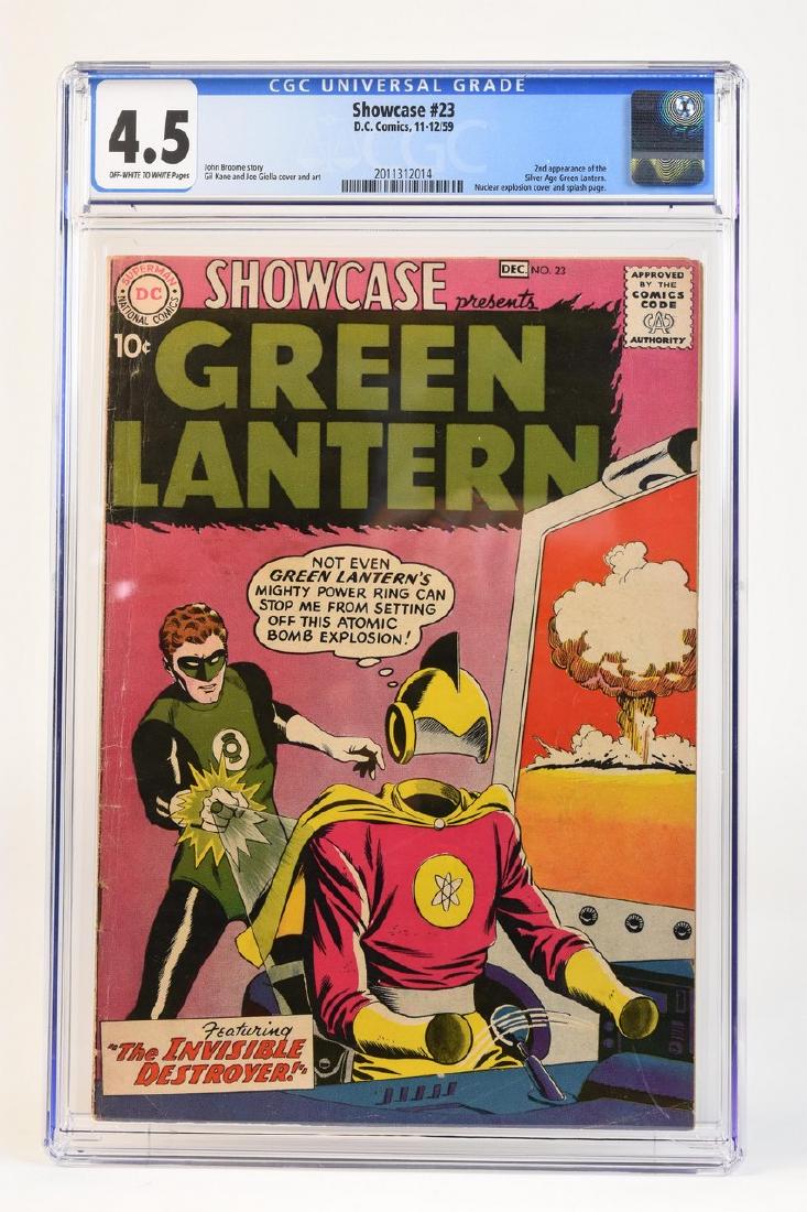 1959 Showcase #23 CGC 4.5: 1959 Showcase #23 CGC 4.5 (off-white to white pages) code 2011312014. John Broome story. Gil Kane and Joe Giella cover and art. 2nd appearance of the Silver Age Green Lantern. Nuclear explosion cover