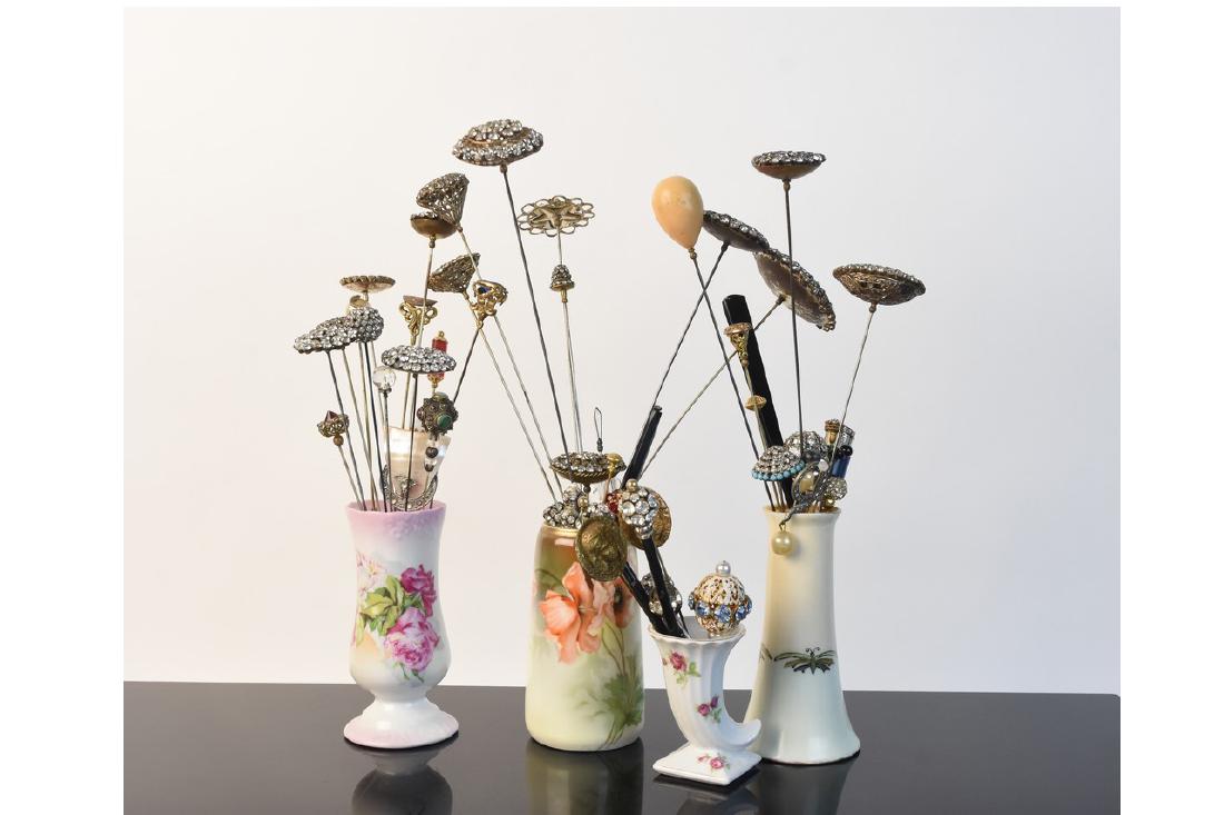 Large Collection of Antique & Vintage Hatpins: Large collection of antique and vintage hatpins including Victorian rhinestone hatpins, art deco hatpins, crystal hatpins, enameled hatpins and much more. There are over 35 different pins in this asso