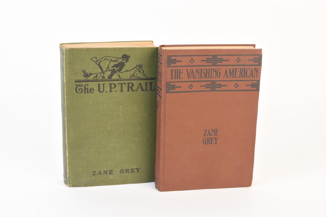 Pair of Zane Grey Novels: A pair of hardcover Zane Grey novels. Grey is best known for his famous adventure and western novels, popular in the early to mid-20th century. This pair includes “The Vanishing American” (Grosset
