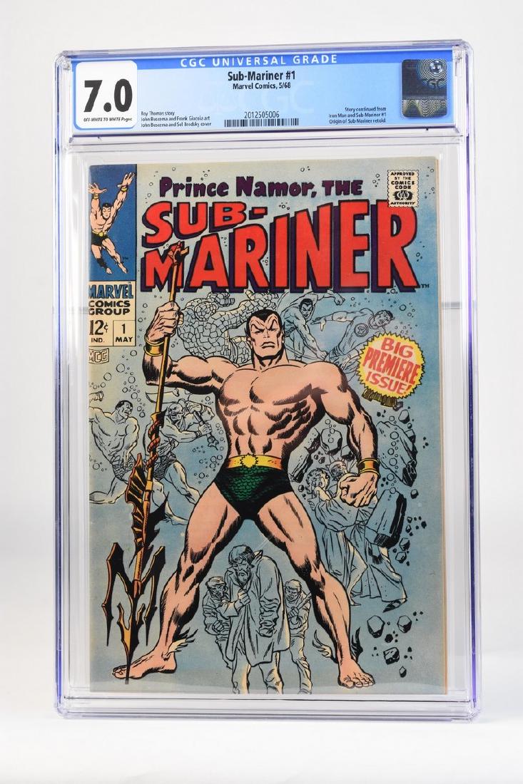 1968 Sub-Mariner #1 CGC 7.0: 1968 Sub-Mariner #1 CGC graded 7.0 (off-white to white pages) code is 2012505006. Roy Thomas story. John Buscema and Frank Giaoia art. John Buscema and Sol Brodsky cover. Story coninued from Iron Man 