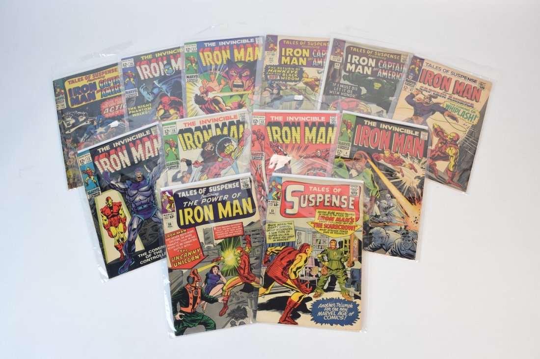 (12) Marvel 12 Cent Comic Books: The Invincible Iron Man issues 13, 15, 12, 11, 14, 4. Tales of Suspense issues 51, 56, 97, 69, 64, 86. Contact our recommended 3rd party "for profit" shipper Pak Mail at (260) 637-4809 or contact@pakm