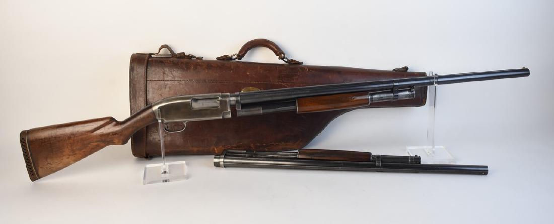 Winchester 1912, 12ga, w/ Additonal Barrel: Winchester Model 12, 2 barrel set. One is a cylinder bore. The other is a full choke. Both have solid ribs. The receiver serial # 239745. Comes with extra barrel with serial number 239745. In fair con