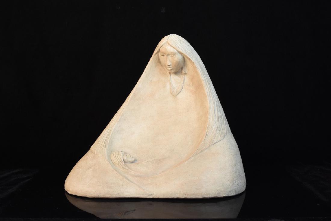 Austin Productions Reproduction "Acoma" Sculpture: A reproduction plaster sculpture by Austin Productions from their "Acoma" series. The sculpture is in the style of the Acoma Pueblo in New Mexico. The back is signed "Acoma, Austin Prod Inc. 1983". Me