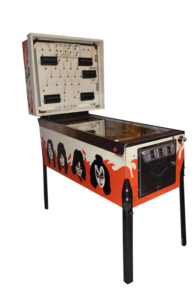 Vintage Bally Kiss Pinball Machine: Vintage Bally Kiss Pinball Machine, c 1978. Pinball machine is in rough condition. The back glass is in rough condition and due to the fragility is not photographed on the pinball machine. Machine is 