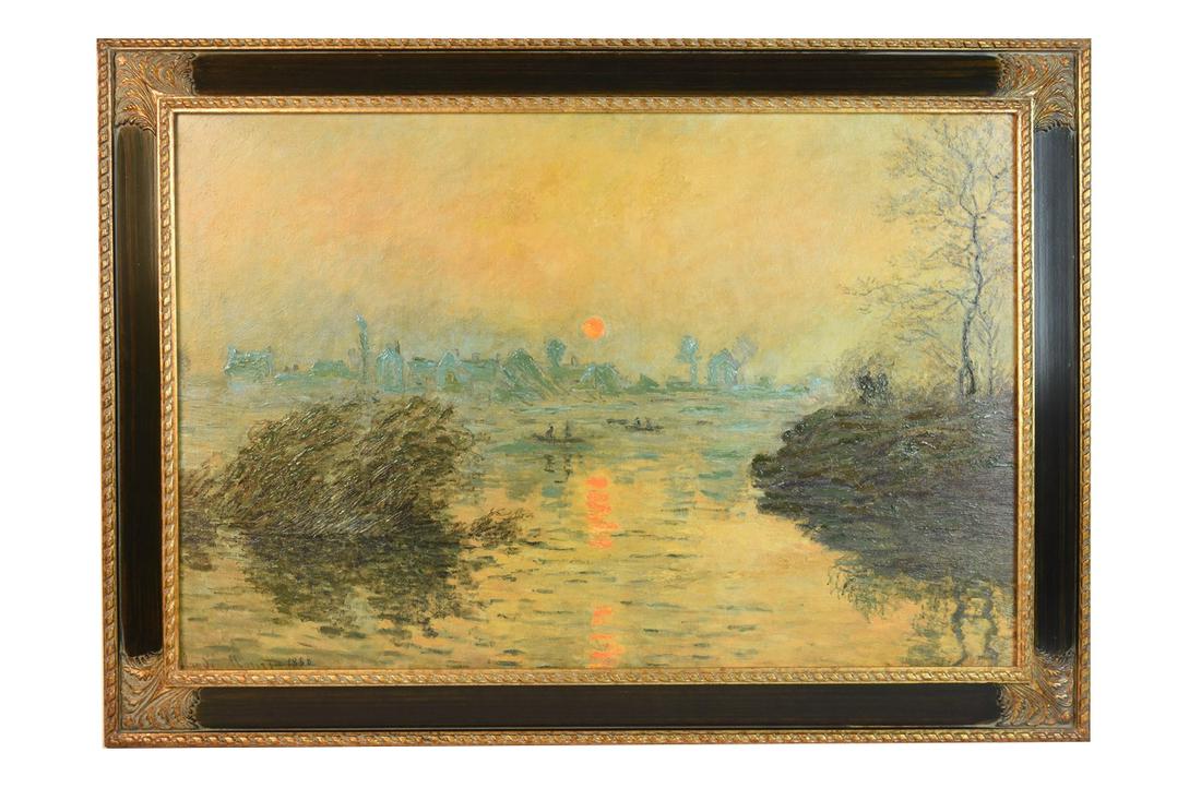 Claude Monet "Sunset At Lavacourt" Repro: Claude Monet (1840-1926), an artist enchanced painting, titled "Sunset At Lavacourt" from the Brushstrokes Collection, 276/500. Frame measures 42" x 30 1/4". Comes with Certificate of Authenticity. Co