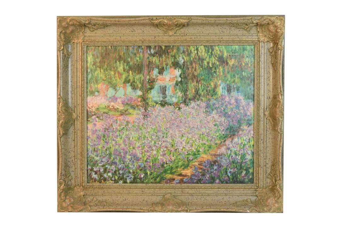 Claude Monet "The Artist's Garden At Giverny" Repo: Claude Monet (1840-1926), an artist enchanced painting, titled "The Artist's Garden At Giverny" from the Brushstrokes Collection, 366/980. Frame measures 32" x 28". Comes with Certificate of Authentic