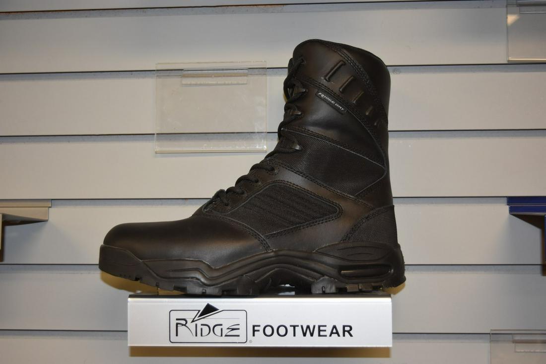 Men's Ridge Ultimate 8" Zipper Boot - 11W: NEW in box, men's Ridge Footwear, The Ultimate 8" Zipper Boot in black, leather uppers. US size 11W. Contact our recommended 3rd party "for profit" shipper Pak Mail at (260) 637-4809 or contact@pakmai