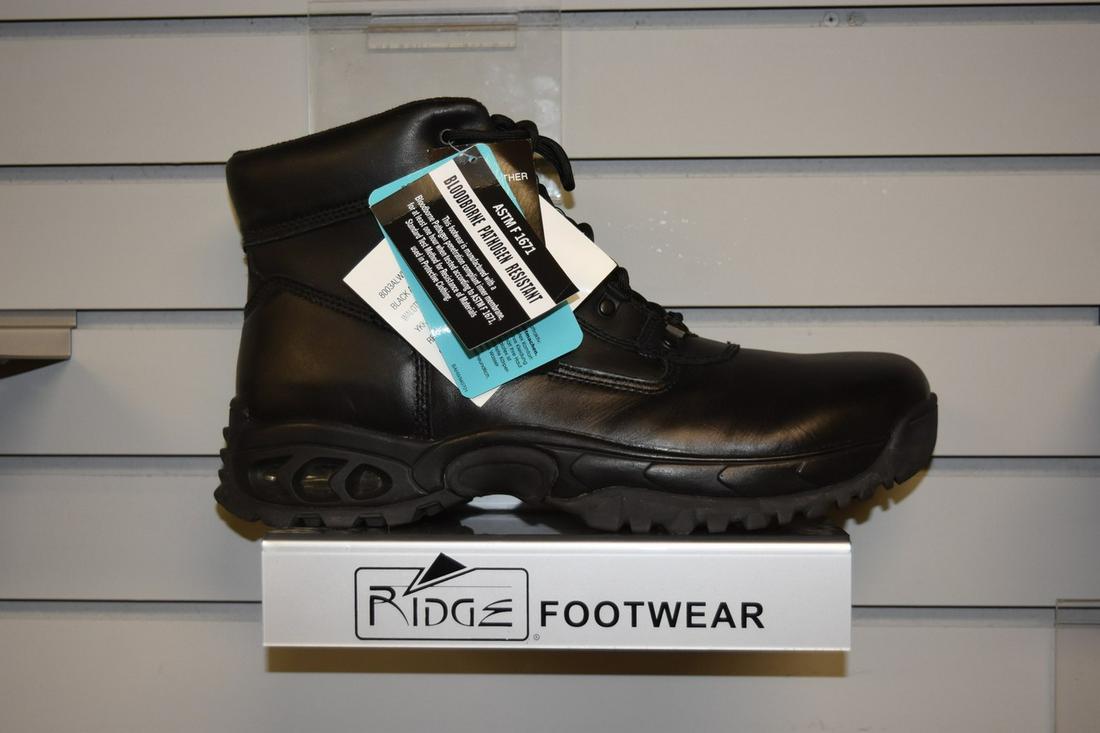 Men's Ridge Mid Zipper ALWP/ BBP Boots - 14: NEW in box, men's Ridge Mid Zipper ALWP/BBP black leather waterproof and bloodborne pathogen resistant. US size 14. Contact our recommended 3rd party "for profit" shipper Pak Mail at (260) 637-4809 or