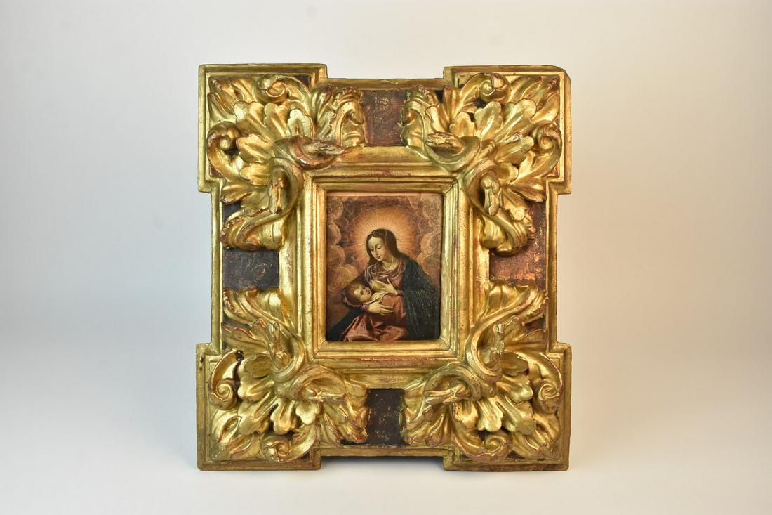 Antique Madonna & Child Painting in Ornate Frame (1 of 10)
