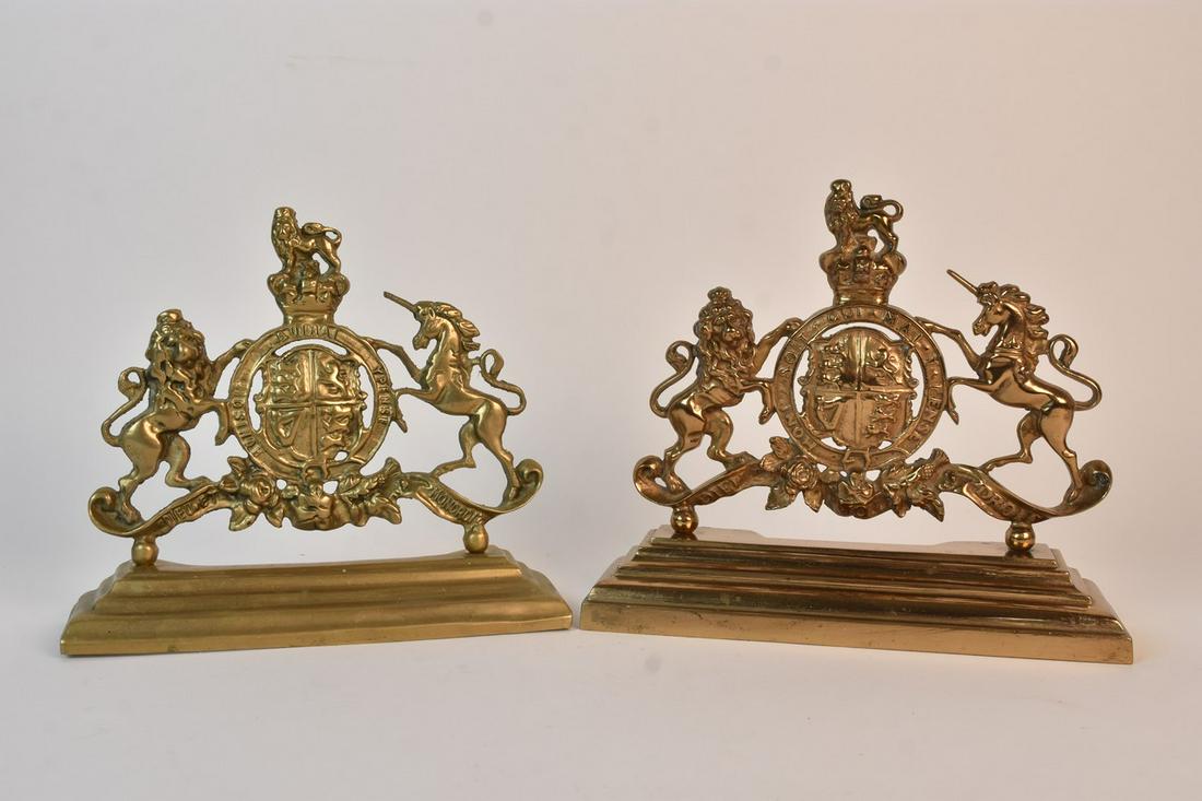 (2) Royal Coat of Arms Cast Brass Door Stops (1 of 16)