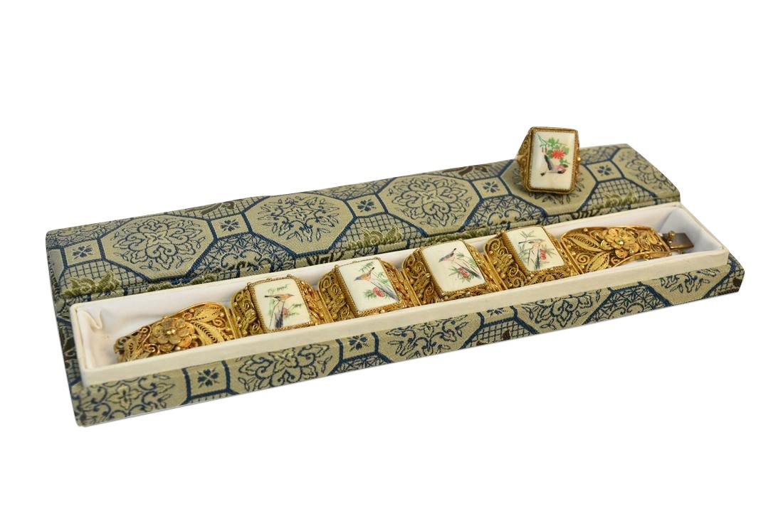 Chinese Silver & Porcelain Bracelet w/ Ring (1 of 13)