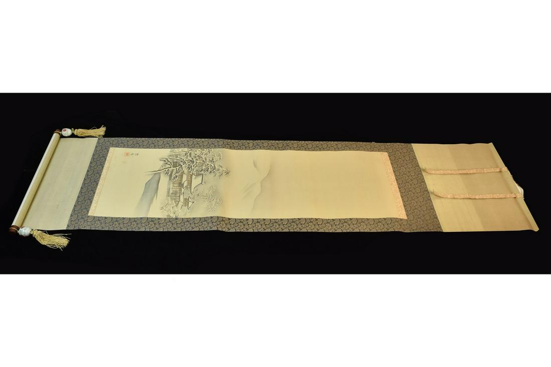 Antique Hand Painted Silk Scroll, Winter Scene (1 of 15)