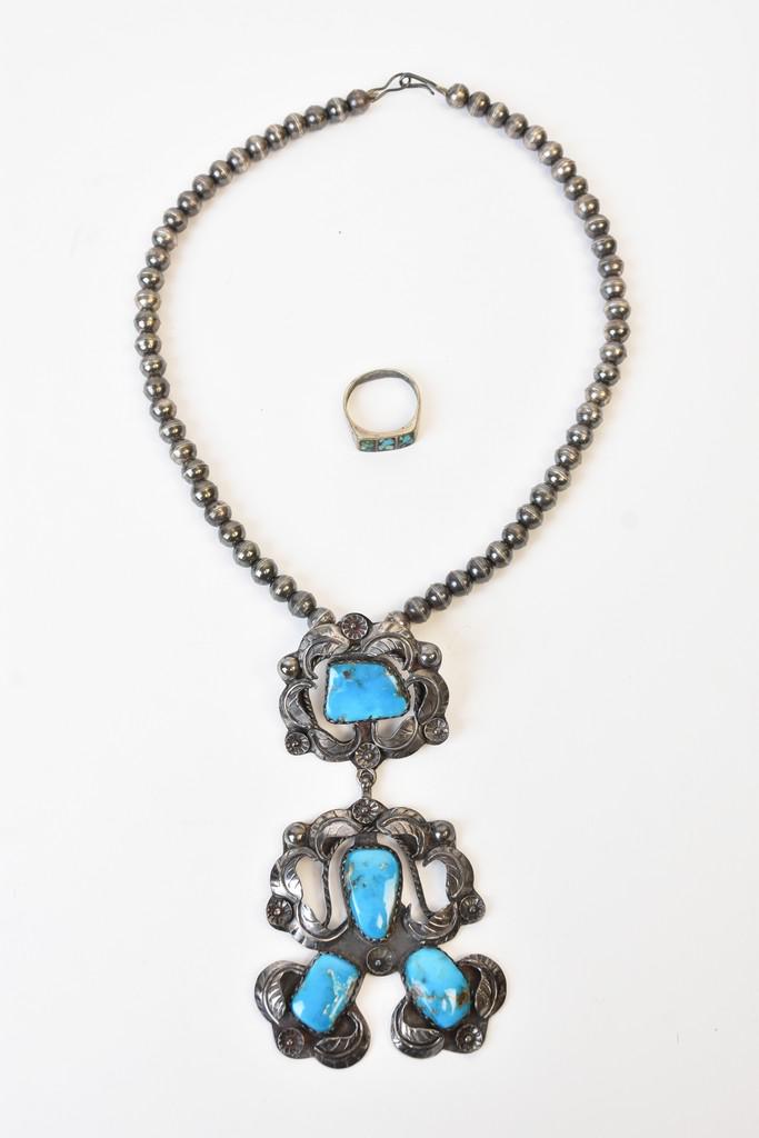 Turquoise Tone Necklace and Ring (1 of 9)