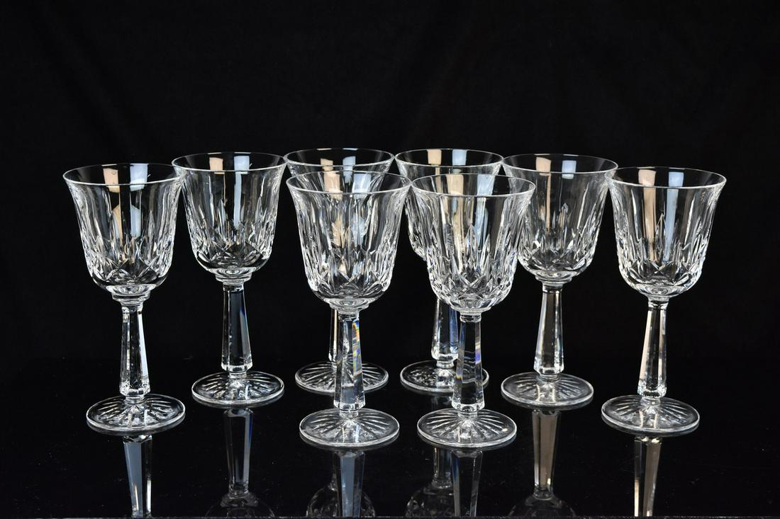 Waterford Crystal "Ballyshannon" Claret Wine Glasses: A set of (8) "Ballyshannon" pattern Waterford Crystal claret wine glasses. Measures approx. 7" H. All but one include original packaging. Please Note: Scheerer McCulloch Auctioneer only ships a limite