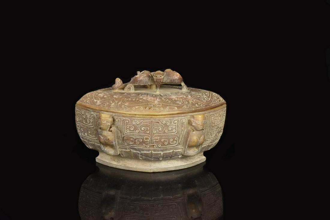 Asiatic Carved Soapstone Trinket Box (1 of 10)