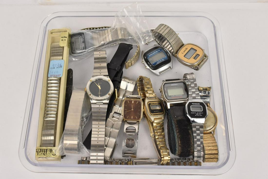 Watches and Watch Bands: An assortment of watches and watch bands. Includes Seiko, Penguin, Collezeir and Hamilton. Untested; condition varies; timekeeping accuracy not guaranteed. Please Note: Scheerer McCulloch Auctioneer w