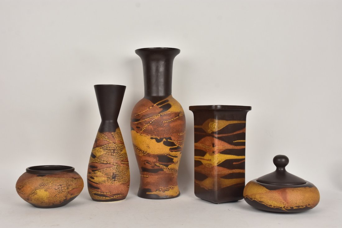 5 Mid-Century Modern Royal Haeger items - 3 vases, 2 bo (1 of 15)