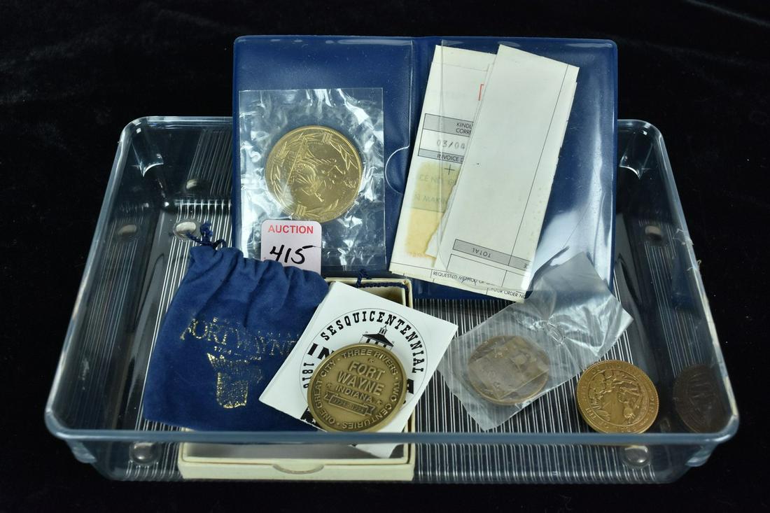(4) Commemorative Bronze Coins: (1) 1.6" Bronze coin, 1980 issue ECU (European Currency Unit) . Excellent condition, early release of trial "Euro" currency. Comes complete with original receipt, and storage pouch, still sealed in pl